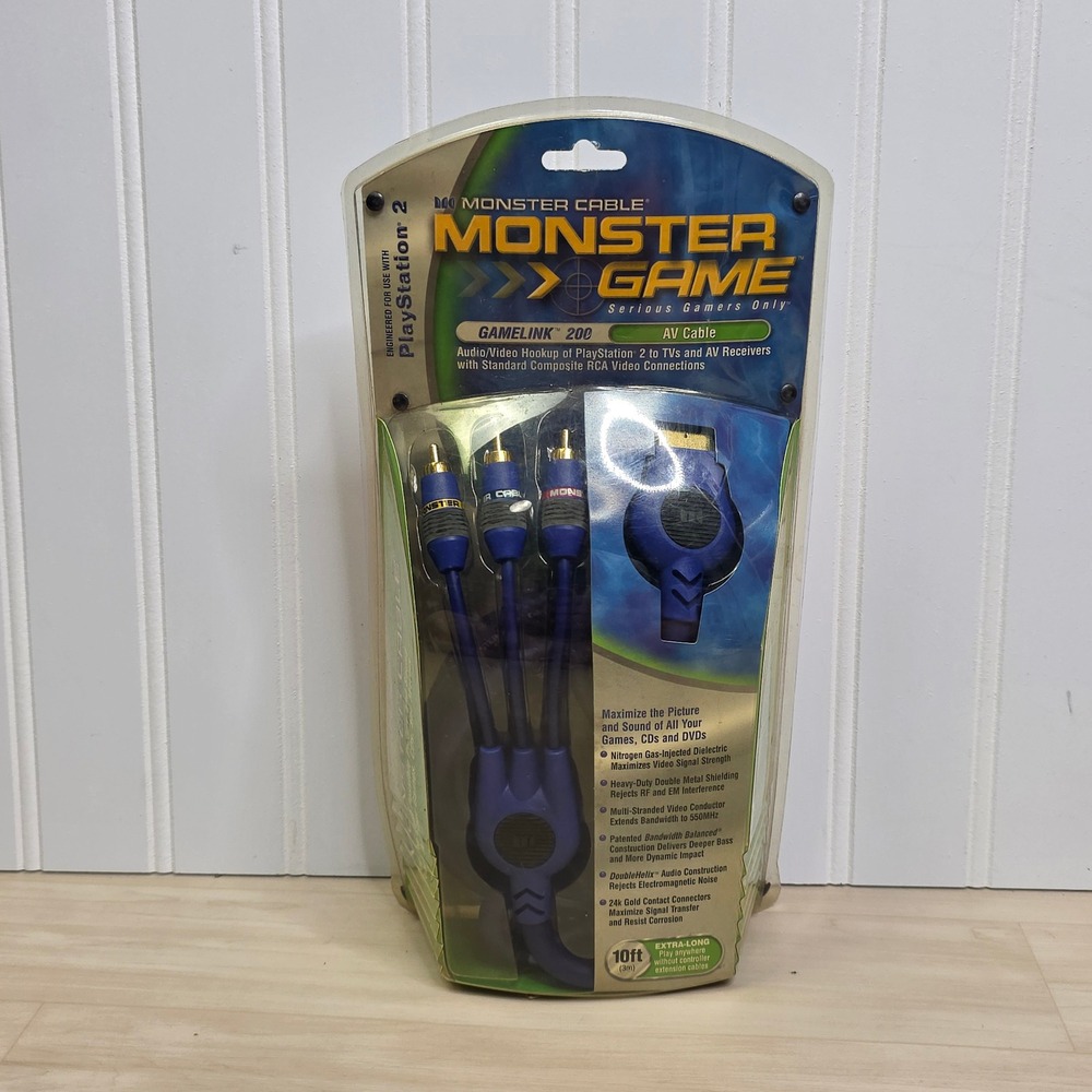 Monster Cable GameLink 200 AV Cable for PlayStation 2 PS2 10ft Gold RCA PGL200